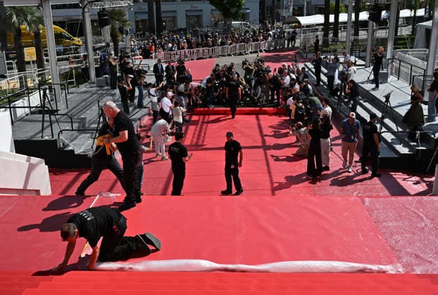 79th Cannes Film Festival: Red carpet installation CANNES, FRANCE - MAY 12: Staff of Palais install red carpet ahead of the opening ceremony of the 79th annual Cannes Film Festival in Cannes, France on May 12, 2026. Mustafa Yalcin Anadolu Cannes France. Editorial use only. Please get in touch for any other usage.  Copyright: x2026xAnadoluxMustafaxYalcinx