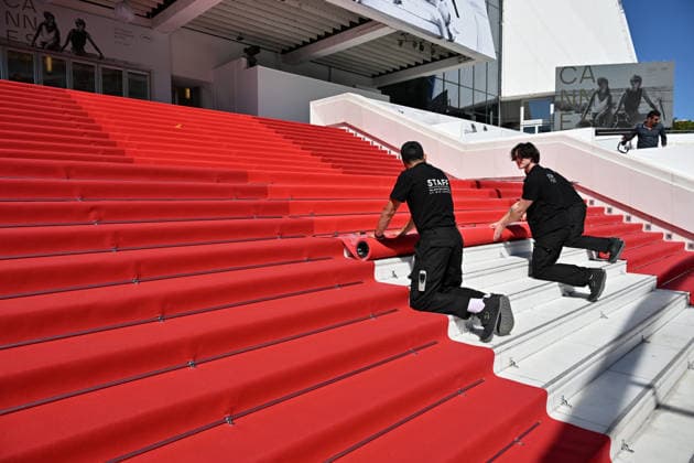 79th Cannes Film Festival: Red carpet installation CANNES, FRANCE - MAY 12: Staff of Palais install red carpet ahead of the opening ceremony of the 79th annual Cannes Film Festival in Cannes, France on May 12, 2026. Mustafa Yalcin Anadolu Cannes France. Editorial use only. Please get in touch for any other usage.  Copyright: x2026xAnadoluxMustafaxYalcinx