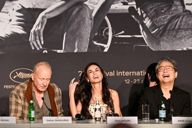 Stellan Skarsgard, Demi Moore, Park Chan wook, président du jury lors de la conférence de presse du jury lors du 79ème Festival International du Film de Cannes 12 23 mai 2026 , le 12 mai 2026 Estelle Carlier Pool Bestimage Press conference of the jury during the 79th Cannes International Film Festival on May 12th, 2026 Cannes France  Copyright: xEstellexCarlierx xPoolx xBestimagexEstellexCarlierx xPoolx xBestimagex