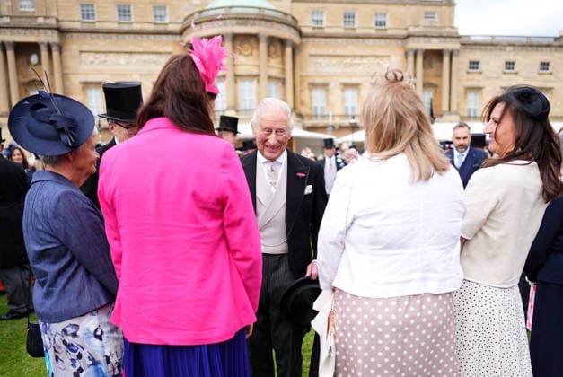Royal Garden Party at Buckingham Palace King Charles III (centre) greets guests during a Royal Garden Party at Buckingham Palace, London, to celebrate frontline workers from across the United Kingdom and recognise the dedication and contribution of those who serve their communities through volunteering, supporting charitable causes and working for emergency services. Picture date: Tuesday May 12, 2026., Credit:Aaron Chown PA ROTA - B68 Avalon UK, London  Copyright: xAaronxChownx xPAxROTAx-xB68x xAvalonx 1098334908
