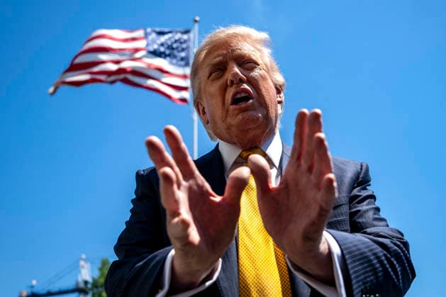 President Donald Trump Departs for Beijing, China President Donald Trump speaks to the press before departing the White House in Washington, DC for Beijing, China on Tuesday, May 12, 2026. Trump and Chinese President Xi Jinping are expected to discuss trade, artificial intelligence, export controls, Taiwan and the Iran war. Photo by Bonnie Cash Pool ABACAPRESS.COM WASHINGTON DC United States  Copyright: xPool ABACAx