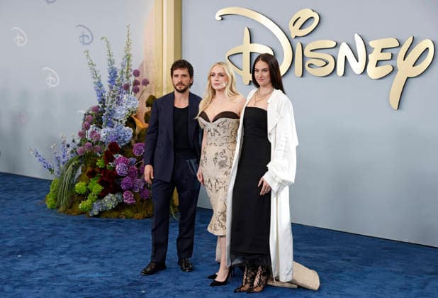 (L-R) Kit Harington, Lindsay Lohan and Shailene Woodley attends the 2026 Disney Upfront at the Jacob Javits Center on Tuesday, May 12th, 2026 in New York City.  NYP202605128051 PeterxFoley