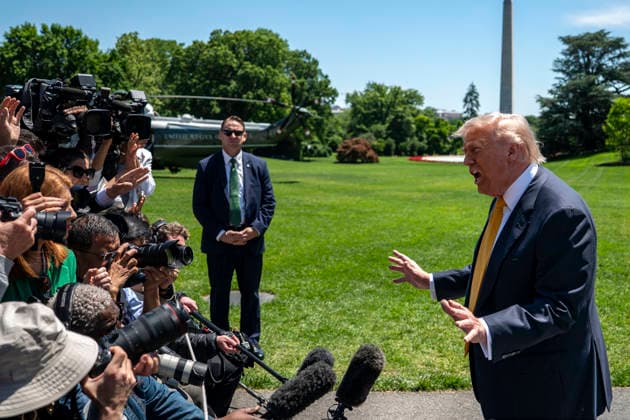 United States President Donald J Trump speaks to the press before departing the White House in Washington, DC for Beijing, China on Tuesday, May 12, 2026. Trump and Chinese President Xi Jinping are expected to discuss trade, artificial intelligence, export controls, Taiwan and the Iran war. Copyright: xIndependentxStillxPoolxphotox 2026xUnitedxPressxInternationalx(UPI)xPhotosxxfromxConsolidatedxNewsxPhotosxAllxRightsxReservedx MediaPiunchx