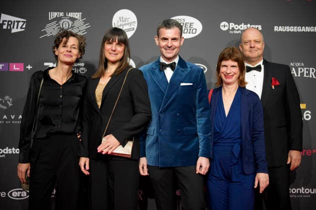 Verleihung Deutscher Podcast Award 2026. Kategorie Kids und Family: Kakadu - der Kinderpodcast: Ulrike Jaehrling, Ilka Lorenzen, Tim Wiese, Jessica Zeller und Roland Krueger. Berlin, 13.05.2026. Berlin Deutschland Copyright: xDominikxButzmannx