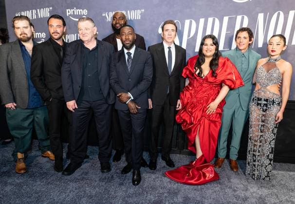 May 13, 2026, Bronx, New York, USA: New York, NY, USA, May 13, 2026: Andrew Caldwell, Jack Huston, Brendan Gleeson, Abraham Popoola, Lamorne Morris, Nicolas Cage, Karen Rodriguez, Lukas Haas and Li Jun Li attend world premiere of Amazon Prime Video s Spider Noir at Regal Times Square. Bronx USA - ZUMAr339 20260513_znp_r339_085 Copyright: xLevxRadinx