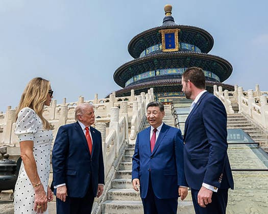 Chinese President Xi Jinping (2-R) and U.S. President Donald Trump (2-L) visit the Temple of Heaven in Beijing, capital of China, on Thursday May 14, 2026.  CHN202605061409 ChinesexForeignxMinistry