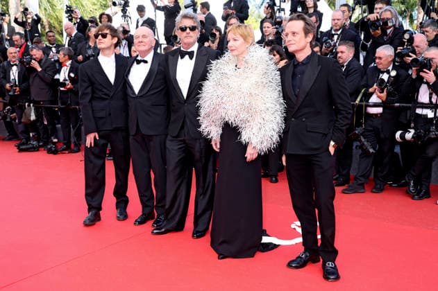 Lukasz Zal, Hanns Zischler, Pawel Pawlikowski, Sandra Hüller und August Diehl bei der Premiere des Kinofilms Fatherland auf dem Festival de Cannes 2026 79. Internationale Filmfestspiele von Cannes im Palais des Festivals. Cannes, 14.05.206