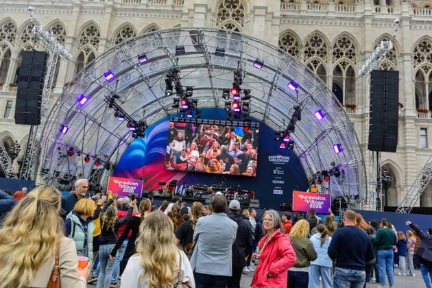 vienna, austria, 15 may 2026, esc village in front of the city hall, eurovision song contest