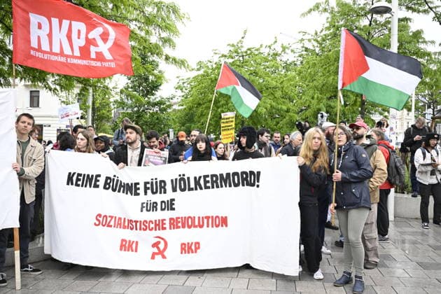VIENNA, AUSTRIA 20260516 Palestinian demonstration at Christian Broda Platz against Israel s participation in the 70th edition of the Eurovision Song Contest ESC in Vienna, Austria, Saturday, May 16, 2026 VIENNA AUSTRIA x10070x  Copyright: xJessicaxGow TTx EUROVISION 2026 DEMONSTRATION 1kxR16xoujY