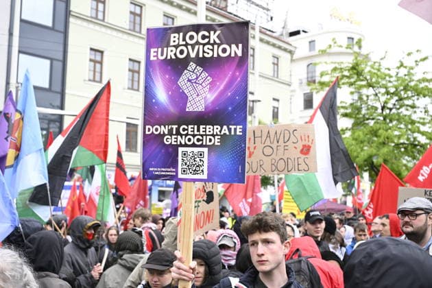 VIENNA, AUSTRIA 20260516 Palestinian demonstration at Christian Broda Platz against Israel s participation in the 70th edition of the Eurovision Song Contest ESC in Vienna, Austria, Saturday, May 16, 2026 VIENNA AUSTRIA x10070x  Copyright: xJessicaxGow TTx EUROVISION 2026 DEMONSTRATION yb_nY6LKbNM