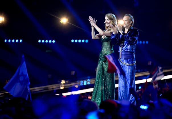VIENNA, AUSTRIA 20260516 Hosts Victoria Swarovski and Michael Ostrowski during the final of the 70th Eurovision Song Contest (ESC) at the Wiener Stadthalle in Vienna, Austria, Saturday, May 16, 2026. WIEN AUSTRIA x10070x *** VIENNA, AUSTRIA 20260516 Hosts Victoria Swarovski and Michael Ostrowski during the final of the 70th Eurovision Song Contest ESC at the Wiener Stadthalle in Vienna, Austria, Saturday, May 16, 2026 WIEN AUSTRIA x10070x  Copyright: xJessicaxGow TTx EUROVISION 2026 FINAL byvHF29mfRA