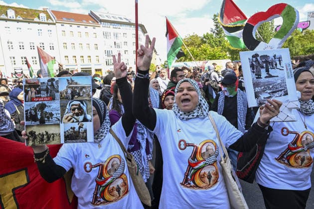 Nakba Day march in Berlin BERLIN, GERMANY - MAY 16: Thousands gather at Oranienplatz in the Kreuzberg district to participate in a solidarity march with Palestinians, marking the 78th anniversary of the Nakba, in Berlin, Germany on May 16, 2026. Protesters marched toward the Sudstern subway station in the Neukolln district, while police took extensive security measures due to the demonstration. Halil Sagirkaya Anadolu Berlin Germany. Editorial use only. Please get in touch for any other usage.  Copyright: x2026xAnadoluxHalilxSagirkayax