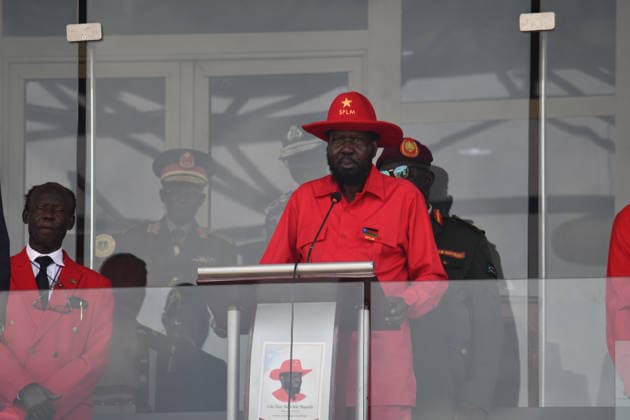 May 16, 2026, Juba, Ces Juba, South Sudan: Salva Kiir Mayardit addresses thousands of SPLM supporters during the 43rd anniversary celebration of the SPLM SPLA at Juba National Stadium Juba South Sudan  - ZUMAb132 20260516_zip_b132_003 Copyright: xSamirxBolx