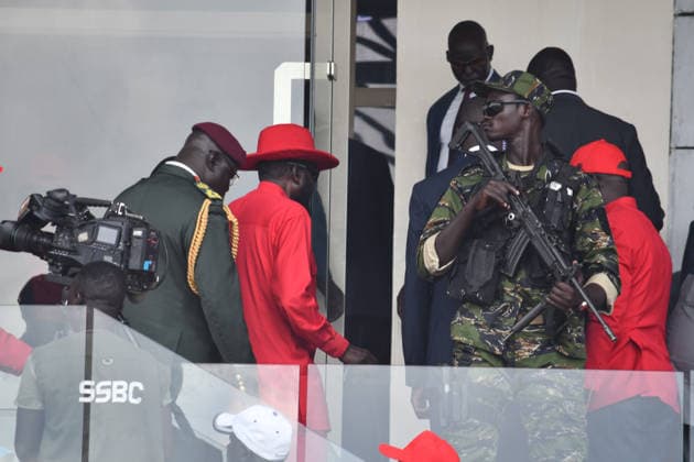 May 16, 2026, Juba, Ces Juba, South Sudan: Salva Kiir Mayardit addresses thousands of SPLM supporters during the 43rd anniversary celebration of the SPLM SPLA at Juba National Stadium Juba South Sudan  - ZUMAb132 20260516_zip_b132_007 Copyright: xSamirxBolx