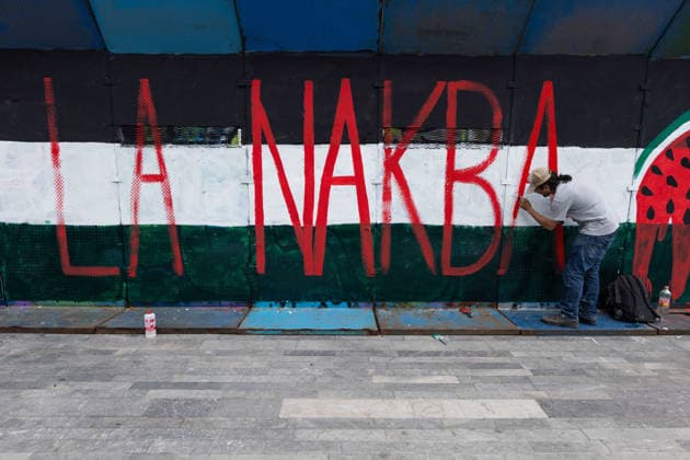 May 16, 2026, Mexico City, Mexico: Members of the Academic Network in Solidarity with Palestine Mexico and social organizations marched from the Angel of Independence to the Hemicycle to Juarez in Mexico City to mark the 78th anniversary of the Nakba and demand an end to the Israeli occupation of Palestine, as well as the severing of commercial and diplomatic relations with Israel. Mexico City Mexico  - ZUMAl178 20260516_znp_l178_018 Copyright: xCristianxLeyvax