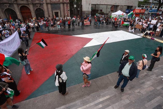 Nakba Day commemoration in Mexico City MEXICO CITY, MEXICO - MAY 16: A Palestinian flag is seen painted on the ground during a rally marking the 78th anniversary of Nakba, in Mexico City, Mexico on May 16, 2026. Daniel Cardenas Anadolu Mexico City Mexico. Editorial use only. Please get in touch for any other usage.  Copyright: x2026xAnadoluxDanielxCardenasx