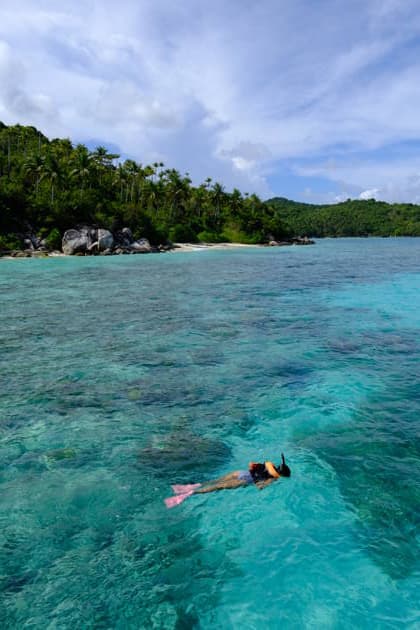 Indonesia, Anambas Islands - drone view snorkeller over reef Jemaja, Riau Islands, Indonesia CR_GFEQ260516-2030184-01 ,model released, Symbolfoto