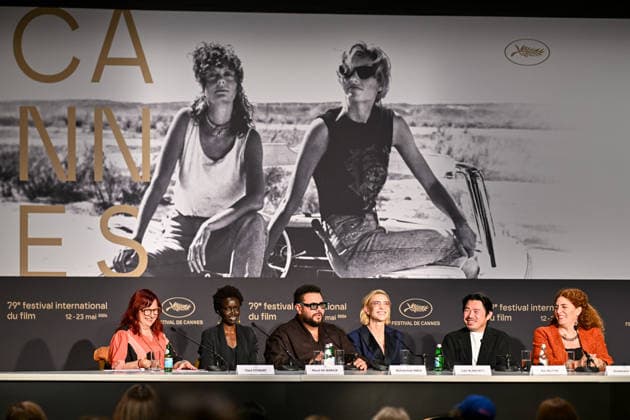 Celebrity, Internationale Filmfestspiele von Cannes, The Displacement Fund Pressekonferenz 79ème Festival International du Film de Cannes Press conference for the film The displacement Fund 79th Cannes International Film Festival Press conference for the film The displacement Fund 456345 2026 05 18 Jacir, Annemarie Nguyen, Bao Blanchett, Cate Amer, Mohammed de Mabior, Akuol Stewart, Clare  Copyright: xEstellexCarlierx xStarfacex STAR_456345_005