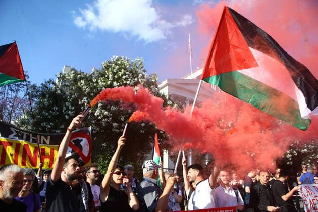 May 18, 2026, Athens, Greece: Supporters of Global Sumud Flotilla protest outside the Greek Ministry of Foreign Affairs against Israeli attack on flotilla close to Cyprus. Athens Greece  - ZUMAv62_ 20260518_zaf_v62_023 Copyright: xAristidisxVafeiadakisx