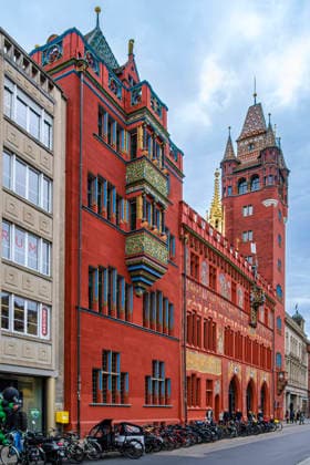 Rathaus Basel, Schweiz Historisches Basler Rathaus auf dem Marktplatz, Basel, Kanton Basel-Stadt, Schweiz, nur zur redaktionellen Verwendung.