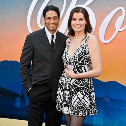 Cast members Carlos Miranda and Geena Davis attend the premiere of Netflix s TV series The Boroughs at the Egyptian Theatre in the Hollywood section of Los Angeles on Monday, May 18, 2026. Storyline: In a seemingly picturesque retirement community, a group of unlikely heroes must band together to stop an otherworldly threat from stealing the one thing they don t have - time.  LAP2026051861 JIMxRUYMEN