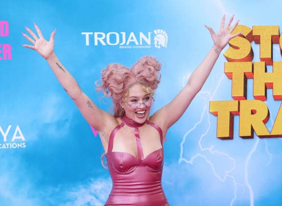 Kat Cunning attends the Los Angeles premiere of Stop! That Train! at Harmony Gold on Monday, May 18, 2026. Storyline: Two train stewardess BFFs switch from a dull railway to the luxurious Glamazonian Express. During a massive storm, they must work with snooty first-class crew and President Gagwell to prevent disaster in LA.  LAP20260518631 GREGxGRUDT