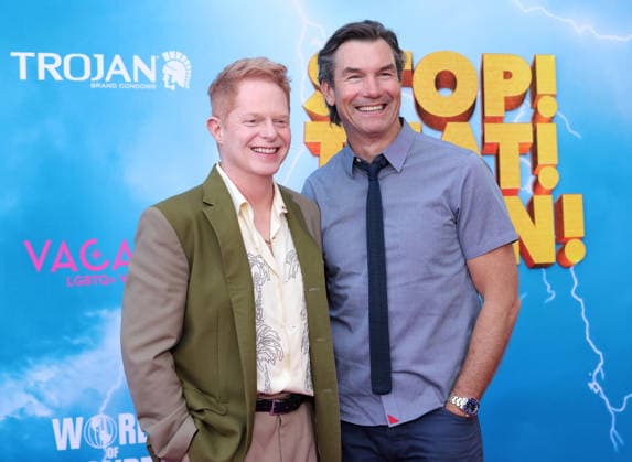 Jesse Tyler Ferguson and Jerry O Connell attend the Los Angeles premiere of Stop! That Train! at Harmony Gold on Monday, May 18, 2026. Storyline: Two train stewardess BFFs switch from a dull railway to the luxurious Glamazonian Express. During a massive storm, they must work with snooty first-class crew and President Gagwell to prevent disaster in LA.  LAP20260518650 GREGxGRUDT