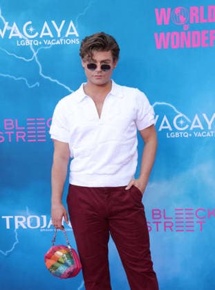 Garrett Clayton attends the Los Angeles premiere of Stop! That Train! at Harmony Gold on Monday, May 18, 2026. Storyline: Two train stewardess BFFs switch from a dull railway to the luxurious Glamazonian Express. During a massive storm, they must work with snooty first-class crew and President Gagwell to prevent disaster in LA.  LAP20260518723 GREGxGRUDT