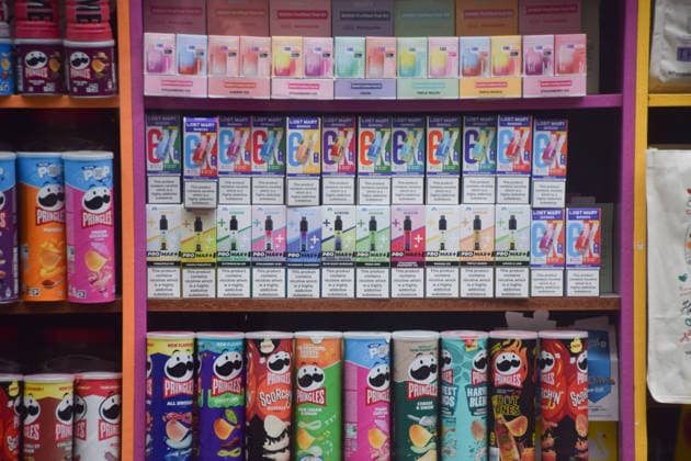 May 19, 2026, London, England, United Kingdom: General view of a shop in Central London selling vapes, energy drinks, snacks and sweets. A new National Crime Agency unit will target shops such as vape stores, sweet shops, barbers and others suspected of laundering criminal money. London United Kingdom - ZUMAv130 20260519_zip_v130_044 Copyright: xVukxValcicx