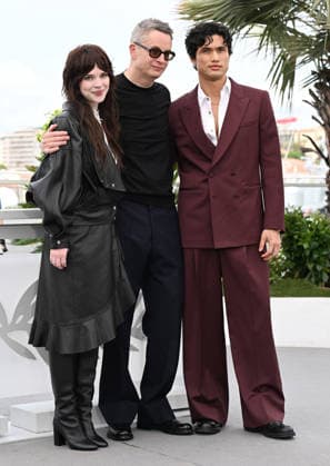 Danish director Nicolas Winding Refn, American actress Sophie Thatcher and actor Charles Melton attend a photo call for Her Private Hell at the 79th Cannes Film Festival in Cannes, France on Tuesday, May 19, 2026.  CAN20260519121 RUNExHELLESTAD