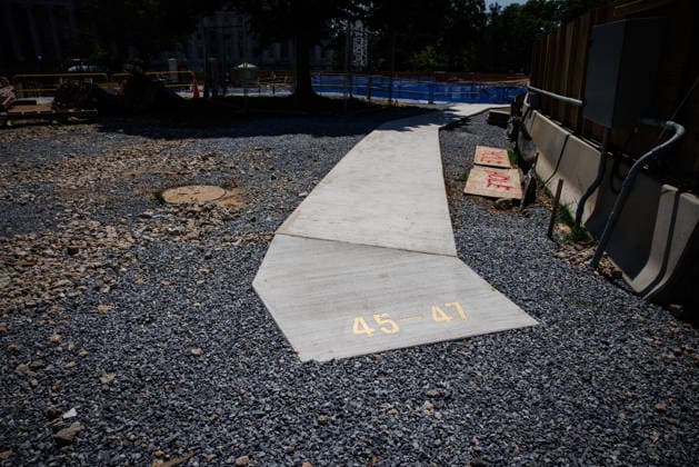 DC: U.S. President Donald Trump Speaks About New East Wing The walkway bearing the numbers 45 and 47 leading to the construction of the new East Wing Ballroom is seen at the White House on May 19, 2026 in Washington, D.C. (Photo by Samuel Corum Pool ABACAPRESS.COM) Washington DC United States  Copyright: xPool ABACAx