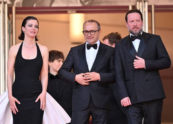 79th Cannes Film Festival: Minotaure (Minotaur) screening CANNES, FRANCE - MAY 19: Russian director and screenwriter Andrey Zvyagintsev (C), Russian actress Iris Lebedeva (L) and Russian actor Dmitriy Mazurov (R) leave after the screening of the film Minotaure (Minotaur) at the 79th edition of the Cannes Film Festival in Cannes, France on May 19, 2026. Mustafa Yalcin Anadolu Cannes France. Editorial use only. Please get in touch for any other usage.  Copyright: x2026xAnadoluxMustafaxYalcinx