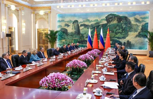 China Russia 9169358 20.05.2026 Russian President Vladimir Putin and Chinese President Xi Jinping attend a narrow format meeting at the Great Hall of the People in Beijing, China. Vladimir Smirnov Sputnik Beijing China  Copyright: xVladimirxSmirnovx