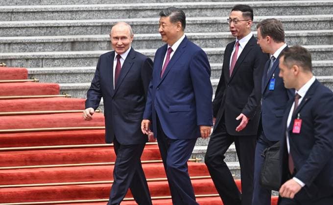 Putin, Xi meet in Beijing following Trump visit amid US-Iran war BEIJING, CHINA - MAY 20: (----EDITORIAL USE ONLY - MANDATORY CREDIT - KREMLIN PRESS SERVICE HANDOUT - NO MARKETING NO ADVERTISING CAMPAIGNS - DISTRIBUTED AS A SERVICE TO CLIENTS----) Russian President Vladimir Putin (L) and Chinese President Xi Jinping (2nd L) meet days after US President Donald Trump visited China for a summit with the Chinese leader amid the US-Iran war in Beijing, China on May 20, 2026. Putin was received with an official welcoming ceremony outside Great Hall of the People, where Xi greeted him, before the two sit for talks. Kremlin Press Service Anadolu Beijing China. Editorial use only. Please get in touch for any other usage.  Copyright: x2026xAnadoluxKremlinxPressxServicex