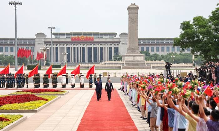China Russia 9169384 20.05.2026 Russian President Vladimir Putin attends a welcome ceremony with Chinese President Xi Jinping outside the Great Hall of the People in Beijing, China. Alexander Kazakov Sputnik Beijing China  Copyright: xAlexanderxKazakovx