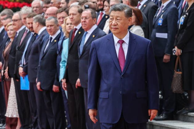 CHINA, BEIJING - MAY 20, 2026: Xi Jinping (front), President of China, emerges during a ceremony to welcome his counterpart Vladimir Putin of Russia in Tiananmen Square. Putin s official visit marks 25 years since the 2001 Treaty of Good Neighbourliness and Friendly Cooperation between Russia and China. Alexander Kazakov Russian Presidential Press and Information Office TASS  92770365