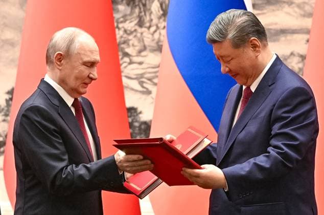 China Russia 9169438 20.05.2026 Russian President Vladimir Putin and Chinese President Xi Jinping attend a signing ceremony following a meeting in expanded format at the Great Hall of the People in Beijing, China. Kristina Solovyova Sputnik Beijing China  Copyright: xKristinaxSolovyovax