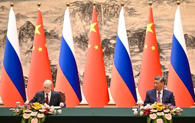 China Russia 9169452 20.05.2026 Russian President Vladimir Putin and Chinese President Xi Jinping attend a signing ceremony following a meeting in expanded format at the Great Hall of the People in Beijing, China. Kristina Solovyova Sputnik Beijing China  Copyright: xKristinaxSolovyovax