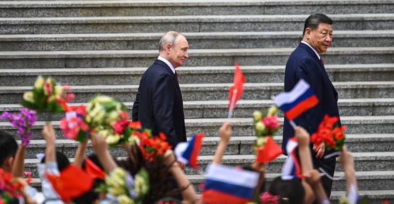 CHINA, BEIJING - MAY 20, 2026: Xi Jinping, President of China, holds bilateral talks with Russia at the Great Hall of the People. Vladimir Putin, President of Russia, makes an official visit to mark 25 years since the 2001 Treaty of Good Neighbourliness and Friendly Cooperation between Russia and China. Kristina Solovyova POOL TASS  92769603