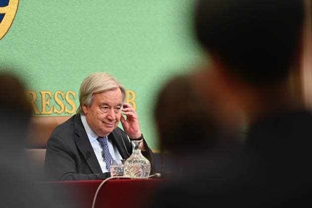 UN Secretary-General Antonio Guterres press conference in Tokyo TOKYO, JAPAN - MAY 20: United Nations Secretary-General Antonio Guterres attends a press conference at the Japan National Press Club in Tokyo, Japan, on May 20, 2026. Guterres, who has led the United Nations since 2017 and is currently serving his second term, has pushed issues including climate action, sustainable development, gender equality and UN reform. David Mareuil Anadolu Tokyo Japan. Editorial use only. Please get in touch for any other usage.  Copyright: x2026xAnadoluxDavidxMareuilx