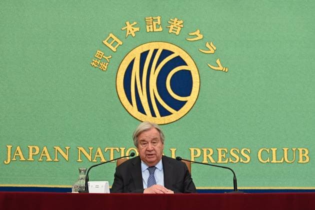 UN Secretary-General Antonio Guterres press conference in Tokyo TOKYO, JAPAN - MAY 20: United Nations Secretary-General Antonio Guterres speaks during a press conference at the Japan National Press Club in Tokyo, Japan, on May 20, 2026. Guterres is visiting Japan as Tokyo hosts, for the first time in Asia, a meeting of the United Nations System Chief Executives Board for Coordination, and as Japan marks 70 years since joining the United Nations. David Mareuil Anadolu Tokyo Japan. Editorial use only. Please get in touch for any other usage.  Copyright: x2026xAnadoluxDavidxMareuilx