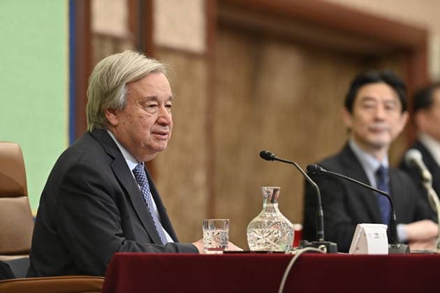 UN Secretary-General Antonio Guterres press conference in Tokyo TOKYO, JAPAN - MAY 20: United Nations Secretary-General Antonio Guterres speaks during a press conference at the Japan National Press Club in Tokyo, Japan, on May 20, 2026. Guterres is visiting Japan as Tokyo hosts, for the first time in Asia, a meeting of the United Nations System Chief Executives Board for Coordination, and as Japan marks 70 years since joining the United Nations. David Mareuil Anadolu Tokyo Japan. Editorial use only. Please get in touch for any other usage.  Copyright: x2026xAnadoluxDavidxMareuilx