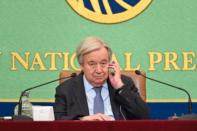 UN Secretary-General Antonio Guterres press conference in Tokyo TOKYO, JAPAN - MAY 20: United Nations Secretary-General Antonio Guterres attends a press conference at the Japan National Press Club in Tokyo, Japan, on May 20, 2026. Guterres, who has led the United Nations since 2017 and is currently serving his second term, has pushed issues including climate action, sustainable development, gender equality and UN reform. David Mareuil Anadolu Tokyo Japan. Editorial use only. Please get in touch for any other usage.  Copyright: x2026xAnadoluxDavidxMareuilx