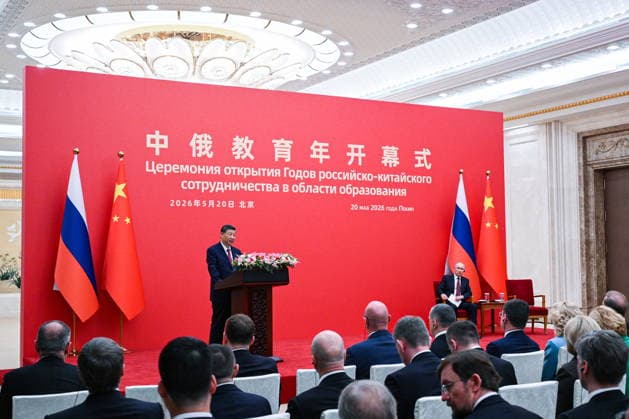 CHINA, BEIJING - MAY 20, 2026: Xi Jinping (L), President of China, and his counterpart Vladimir Putin of Russia attend a ceremony to declare 2026 and 2026 the Cross Years of Russian-Chinese Cooperation in Education at the Great Hall of the People. Putin s official visit marks 25 years since the 2001 Treaty of Good Neighbourliness and Friendly Cooperation between Russia and China. Kristina Solovyova POOL TASS  92774250