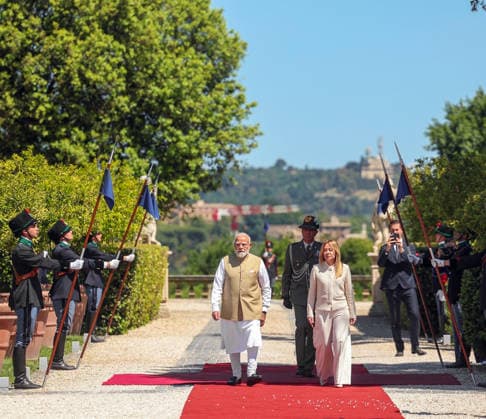 RECORD DATE NOT STATED PM Modi attends delegation-level talks with Prime Minister Giorgia Meloni of Italy Rome Italy , May 20 (ANI): Prime Minister Narendra Modi and Italian Prime Minister Giorgia Meloni as he arrives to attend delegation-level talks, in Rome on Wednesday. (DPR PMO ANI Photo) Rome Italy Copyright: xANIx ANI_20260520203