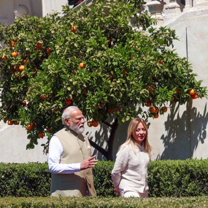 RECORD DATE NOT STATED PM Modi attends delegation-level talks with Prime Minister Giorgia Meloni of Italy Rome Italy , May 20 (ANI): Prime Minister Narendra Modi in a conversation with Italian Prime Minister Giorgia Meloni as he arrives to attend delegation-level talks, in Rome on Wednesday. (DPR PMO ANI Photo) Rome Italy Copyright: xANIx ANI_20260520211