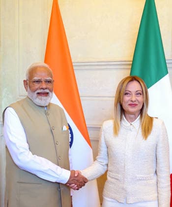 RECORD DATE NOT STATED PM Modi attends delegation-level talks with Prime Minister Giorgia Meloni of Italy Rome Italy , May 20 (ANI): Prime Minister Narendra Modi shakes hands with Italian Prime Minister Giorgia Meloni as he arrives to attend delegation-level talks, in Rome on Wednesday. (DPR PMO ANI Photo) Rome Italy Copyright: xANIx ANI_20260520224