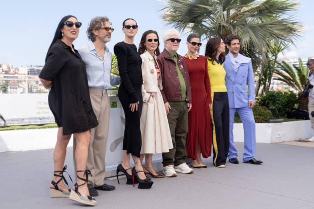 Amarga Navidad (Bitter Christmas) Photocall - The 79th Annual Cannes Film Festival (L-R) Rossy De Palma, Leonardo Sbaraglia, Milena Smit, Aitana Sanchez-Gijon, Pedro Almodovar, Barbara Lennie, Victoria Luengo and Quim GutiÃ rrez pose during the Amarga Navidad (Bitter Christmas) photocall at the 79th annual Cannes Film Festival at Palais des Festivals on May 20, 2026 in Cannes, France.  Copyright: xKazukoxWakayamax