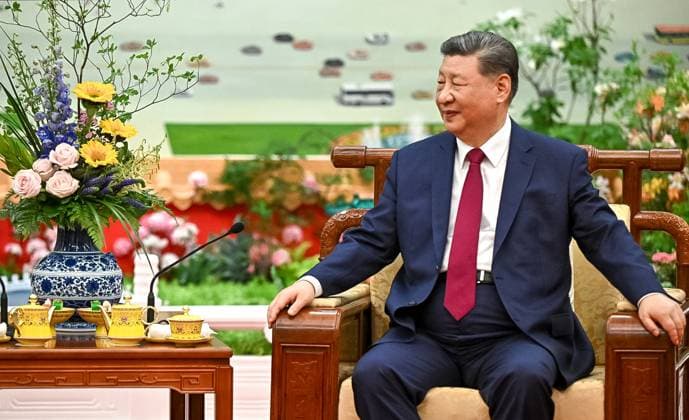 China Russia 9169912 20.05.2026 Chinese President Xi Jinping attends a tea ceremony with Russian President Vladimir Putin following their meeting at the Great Hall of the People in Beijing, China. Kristina Solovyova Sputnik Beijing China  Copyright: xKristinaxSolovyovax