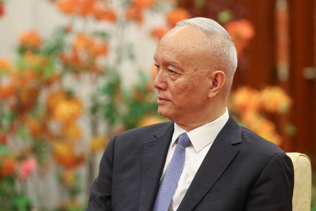 CHINA, BEIJING - MAY 20, 2026: Cai Qi, Secretary of the Secretariat of the Chinese Communist Party, attends an informal tea meeting at the Great Hall of the People. Vladimir Putin, President of Russia, makes an official visit to mark 25 years since the 2001 Treaty of Good Neighbourliness and Friendly Cooperation between Russia and China. Alexander Kazakov Russian Presidential Press and Information Office TASS  92785233